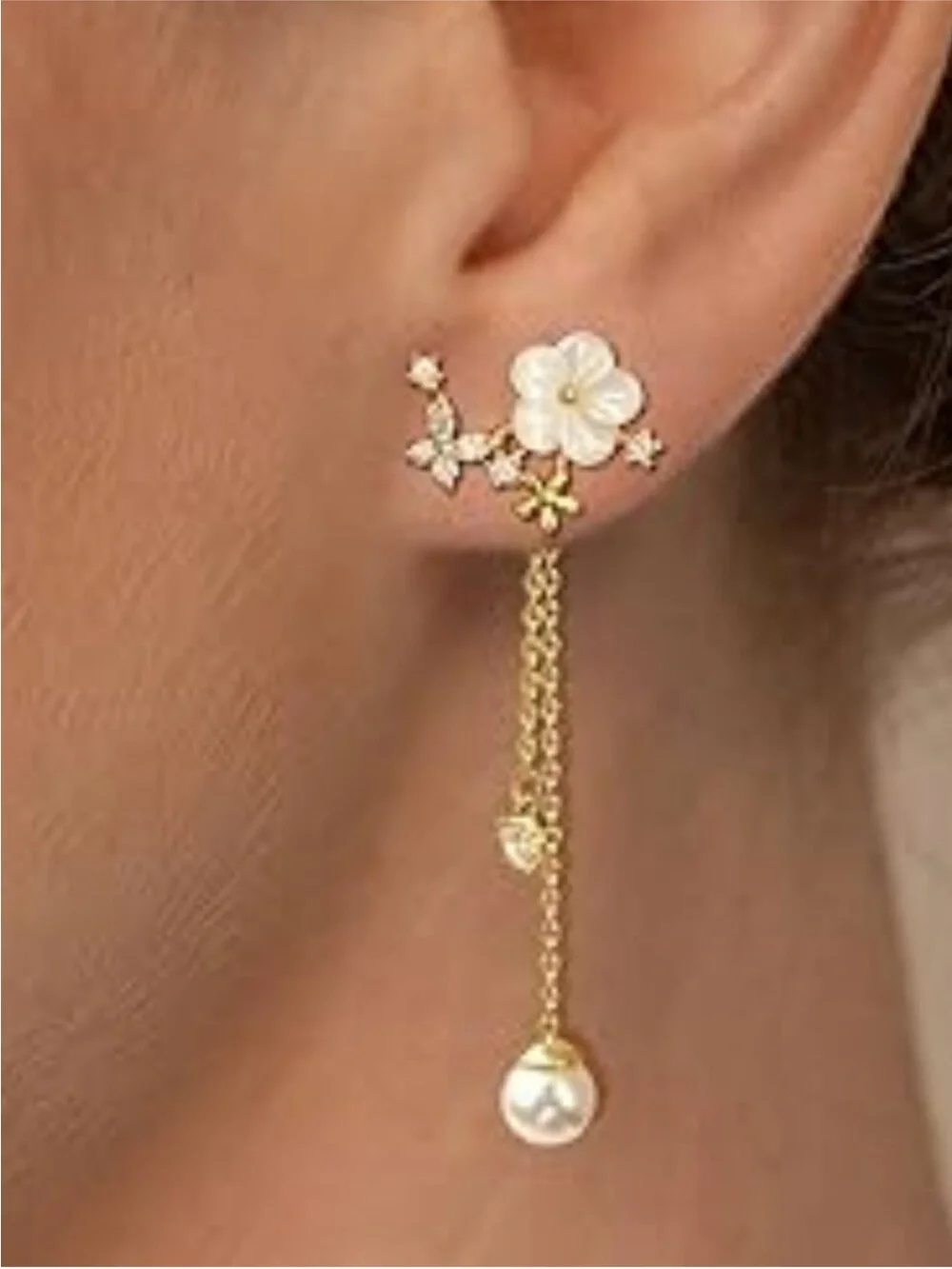 Dangle Pearl Drop Earrings Dainty Flowers Can be worn 2 ways Wedding Church Prom